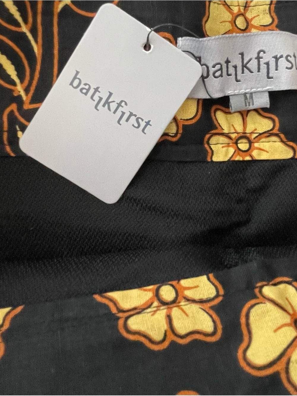 NWT Batik First Asymmetric Black Floral-Print Midi Skirt Yellow & Orange Small - Picture 12 of 14